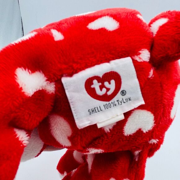 Ty Pluffies DREAMLY Red Teddy Bear White Hearts TySilk 2008 Stuffed Animal Plush - Picture 6 of 8